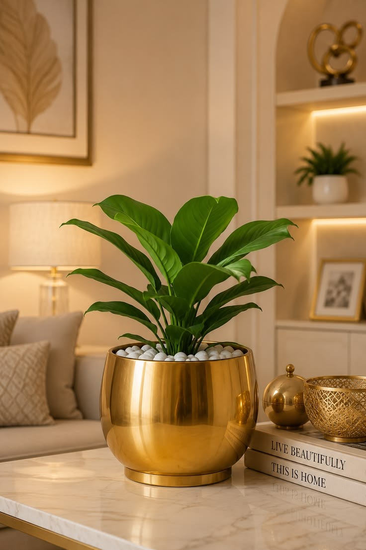 Polished Gold Sphere Tabletop Metal Planter AH-200 Moradabad